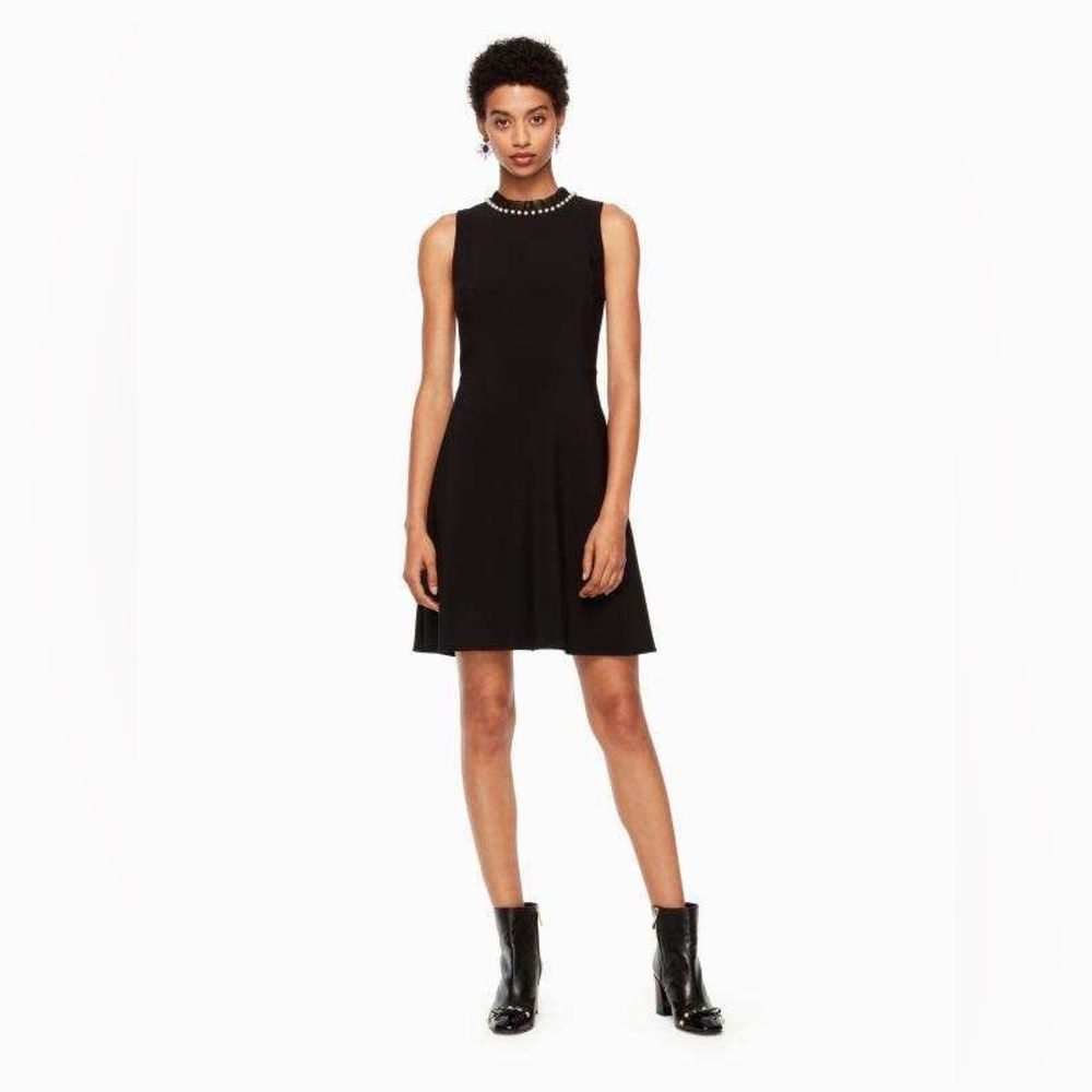 NWT Kate Spade Pearl Embellished Crepe A-Line Dress, Black